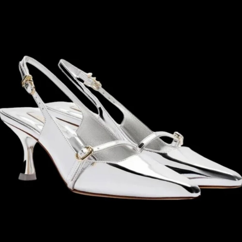 Larroude' Ines Pump In Silver Specchio. Sz: 7